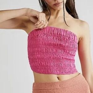 NWT Free People Brielle Rose Pink Tube Top Smoked M